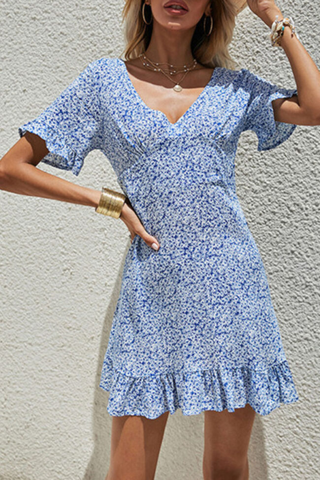 Fashion Street Print Split Joint V Neck A Line Dresses