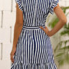 Fashion Sweet Striped Split Joint O Neck Irregular Dresses