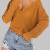 Fashion Street Solid Split Joint V Neck Tops