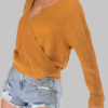 Fashion Street Solid Split Joint V Neck Tops