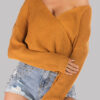 Fashion Street Solid Split Joint V Neck Tops