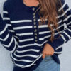 Fashion Sweet Striped Split Joint O Neck Tops