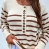 Fashion Sweet Striped Split Joint O Neck Tops