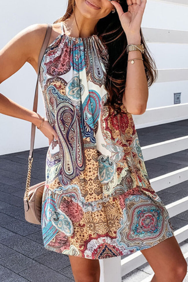 Fashion Street Print Split Joint Halter A Line Dresses