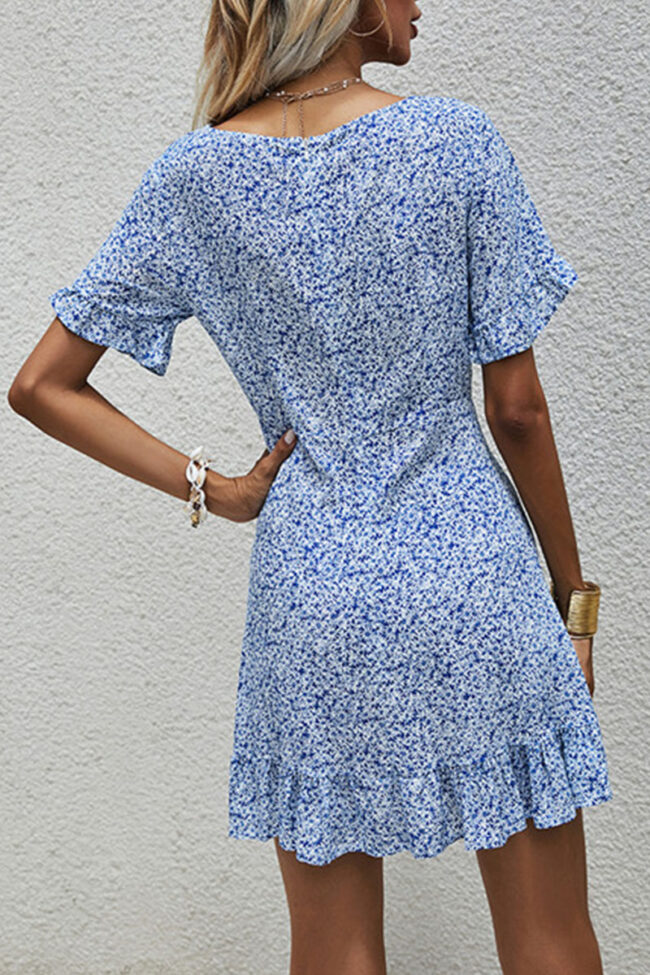 Fashion Street Print Split Joint V Neck A Line Dresses