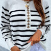 Fashion Sweet Striped Split Joint O Neck Tops