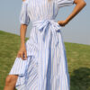 Sweet Striped Split Joint Off the Shoulder A Line Dresses