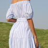 Sweet Striped Split Joint Off the Shoulder A Line Dresses