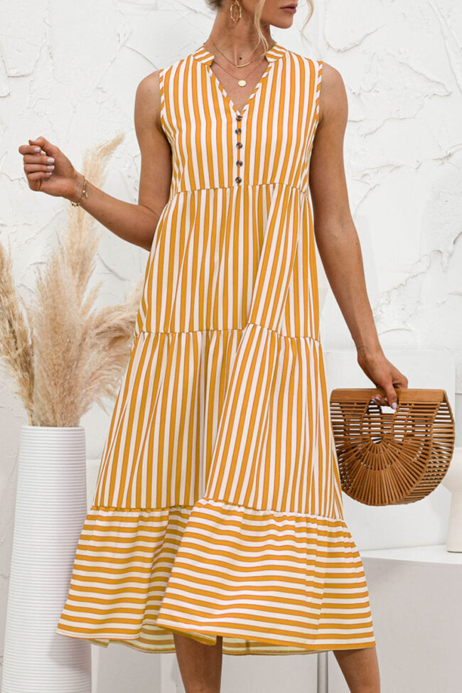 Fashion Sweet Striped Split Joint V Neck A Line Dresses