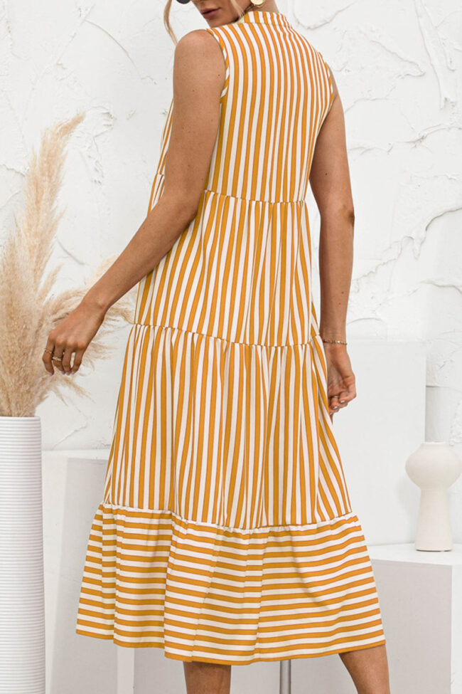 Fashion Sweet Striped Split Joint V Neck A Line Dresses