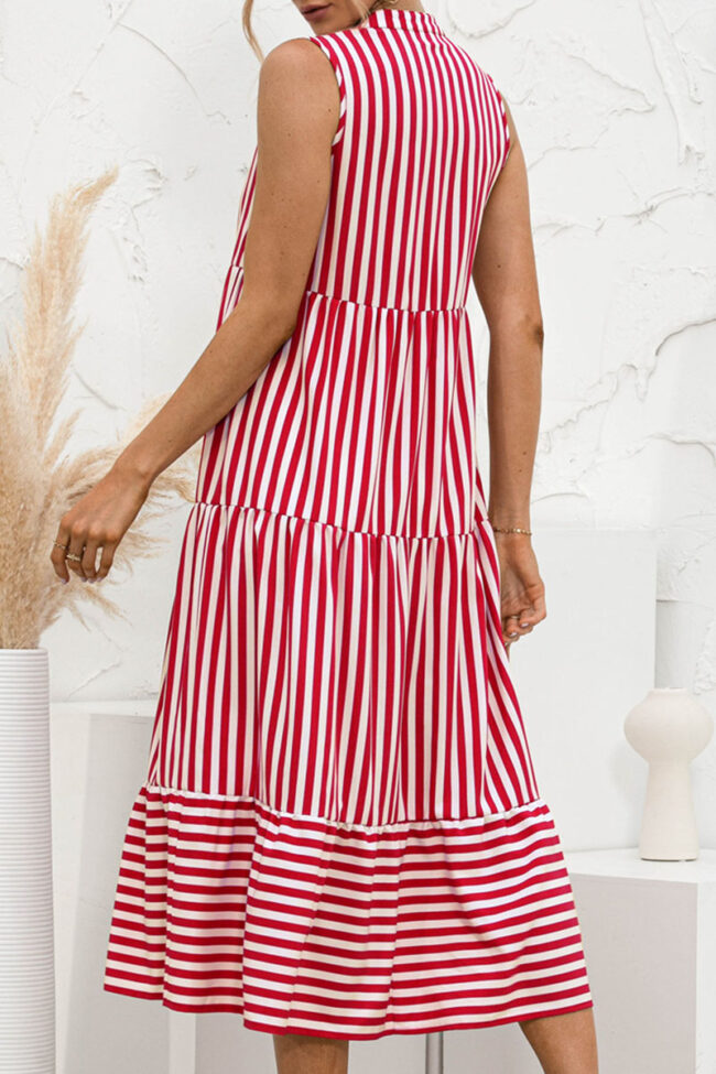 Fashion Sweet Striped Split Joint V Neck A Line Dresses