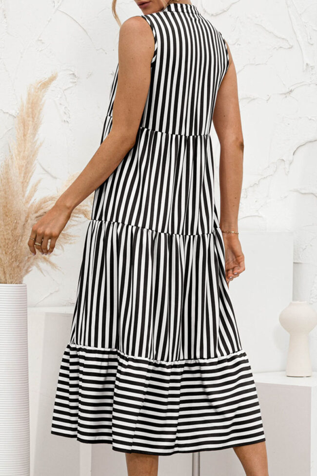 Fashion Sweet Striped Split Joint V Neck A Line Dresses