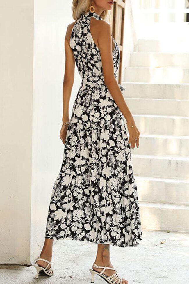 Fashion Street Print Split Joint Halter A Line Dresses