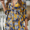 Fashion Street Print Split Joint V Neck A Line Dresses