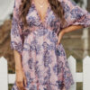 Fashion Street Print Split Joint V Neck A Line Dresses