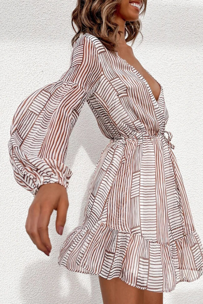 Fashion Sweet Striped Split Joint V Neck A Line Dresses