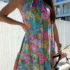 Fashion Street Print Split Joint Halter A Line Dresses