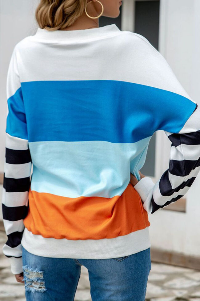 Fashion Sweet Striped Split Joint V Neck T-Shirts