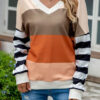 Fashion Sweet Striped Split Joint V Neck T-Shirts