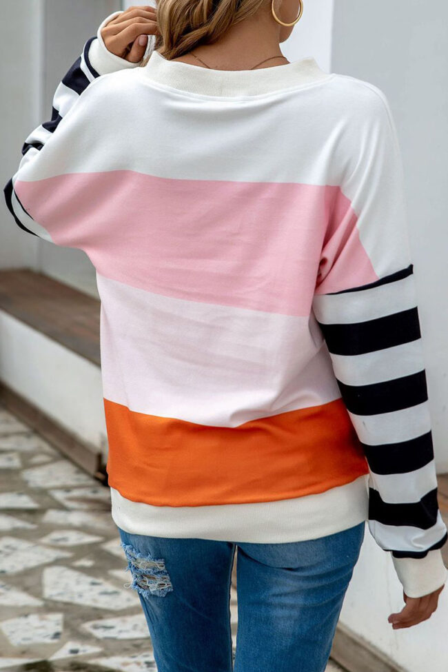 Fashion Sweet Striped Split Joint V Neck T-Shirts