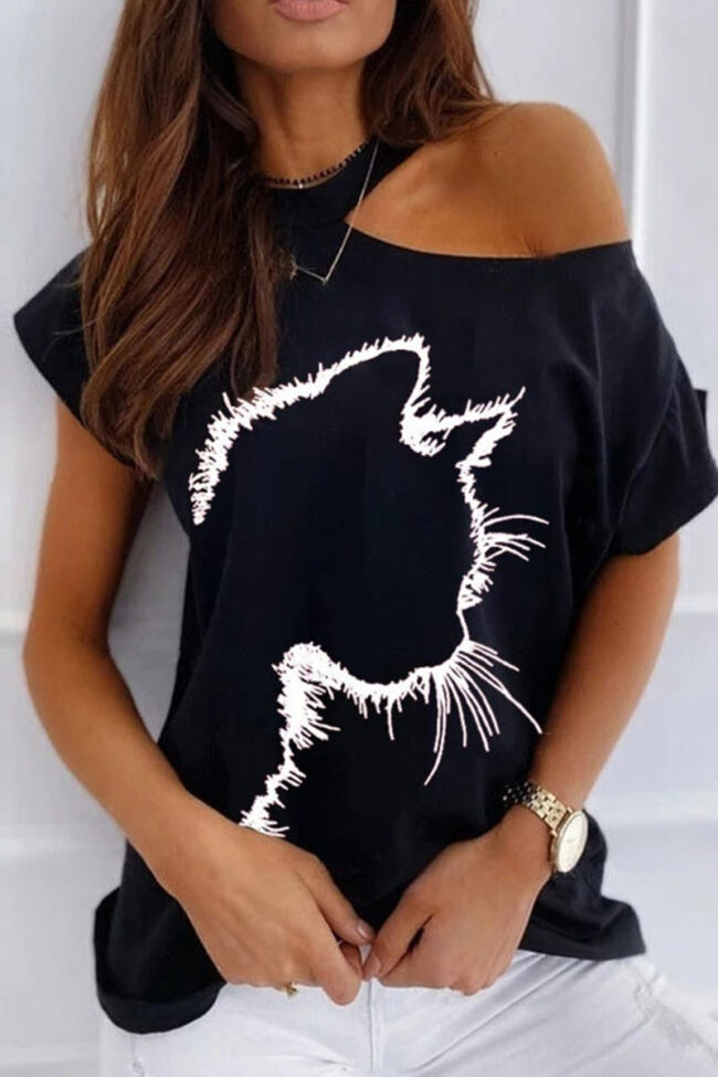 Fashion Street Print Split Joint Halter T-Shirts