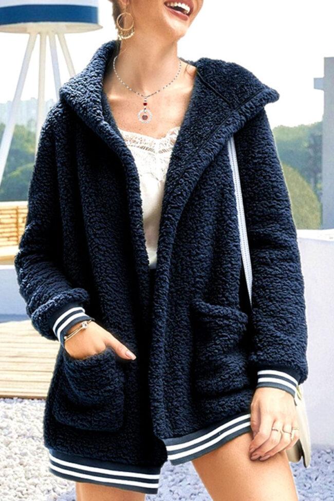 Fashion Street Solid Split Joint Hooded Collar Outerwear