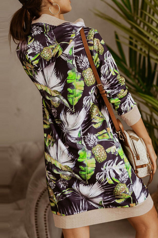 Street Print Split Joint Hooded Collar Pencil Skirt Dresses