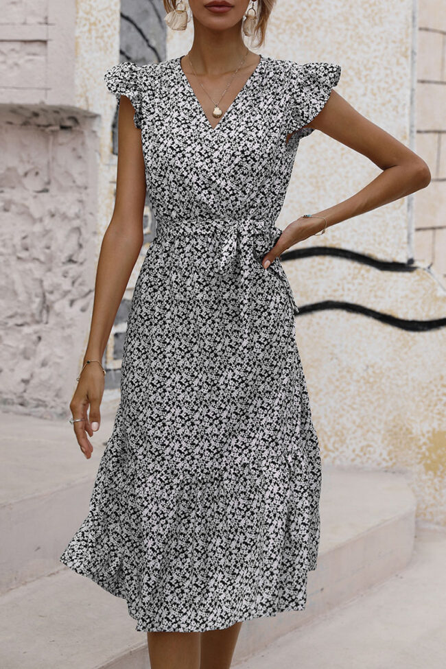 Fashion Street Print Split Joint V Neck A Line Dresses