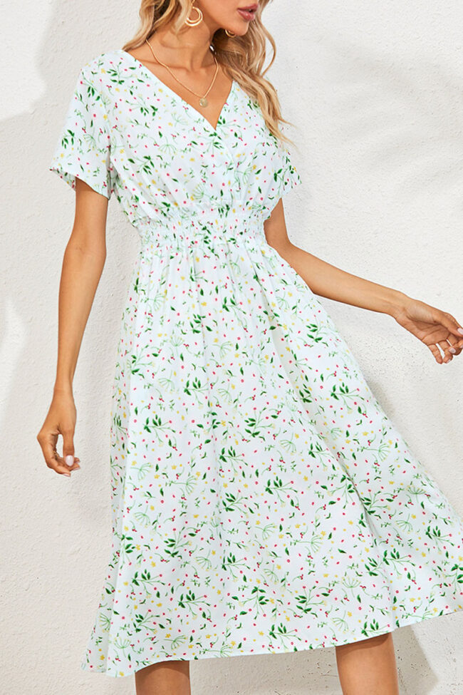 Fashion Street Print Split Joint V Neck A Line Dresses