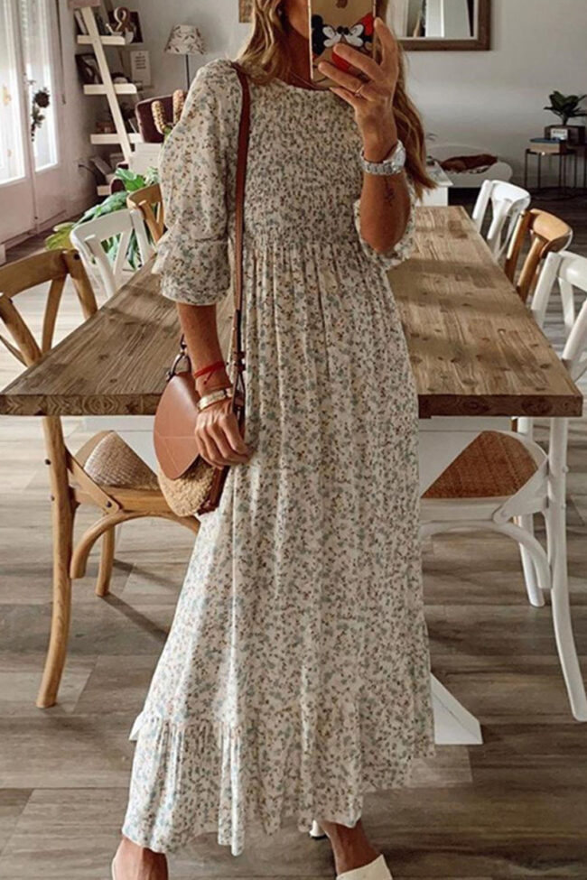 Fashion Street Print Split Joint O Neck A Line Dresses