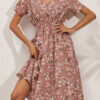 Fashion Street Print Split Joint V Neck A Line Dresses