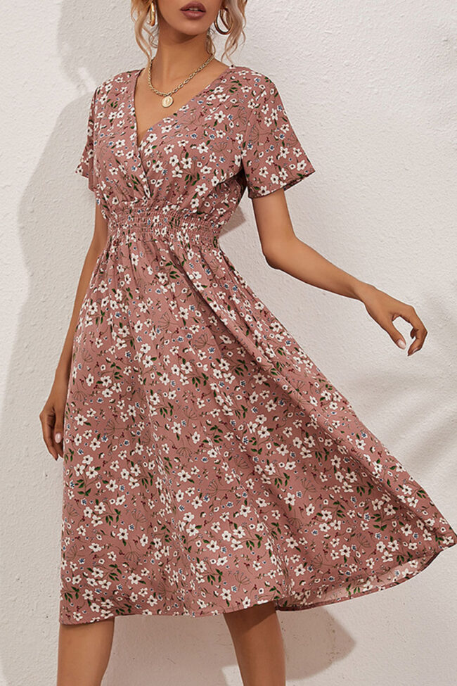 Fashion Street Print Split Joint V Neck A Line Dresses