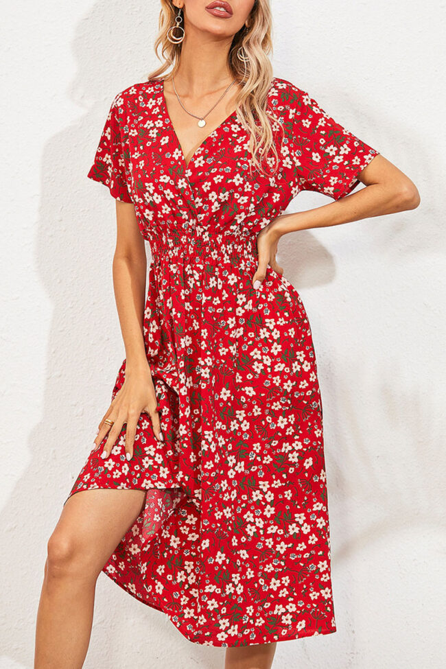 Fashion Street Print Split Joint V Neck A Line Dresses