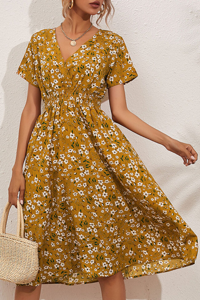 Fashion Street Print Split Joint V Neck A Line Dresses