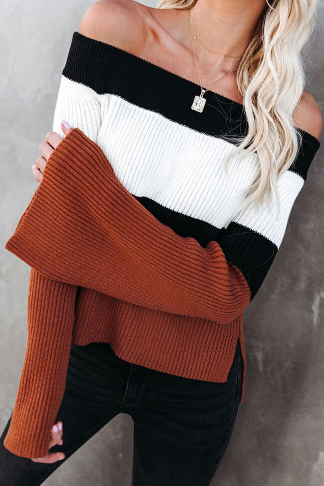 Fashion Street Striped Split Joint Off the Shoulder Tops