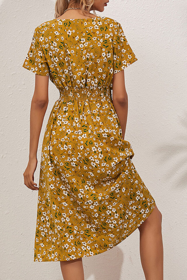 Fashion Street Print Split Joint V Neck A Line Dresses