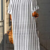 Street Striped Split Joint Turndown Collar Straight Dresses