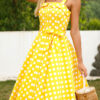 Vintage Polka Dot Split Joint Spaghetti Strap A Line Dresses