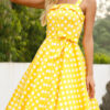 Vintage Polka Dot Split Joint Spaghetti Strap A Line Dresses