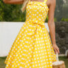 Vintage Polka Dot Split Joint Spaghetti Strap A Line Dresses