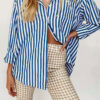 Fashion Street Striped Split Joint Turndown Collar Tops