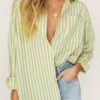 Fashion Street Striped Split Joint Turndown Collar Tops