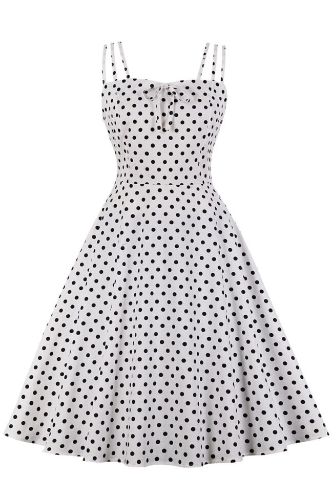 Vintage Polka Dot Split Joint Spaghetti Strap Princess Dresses