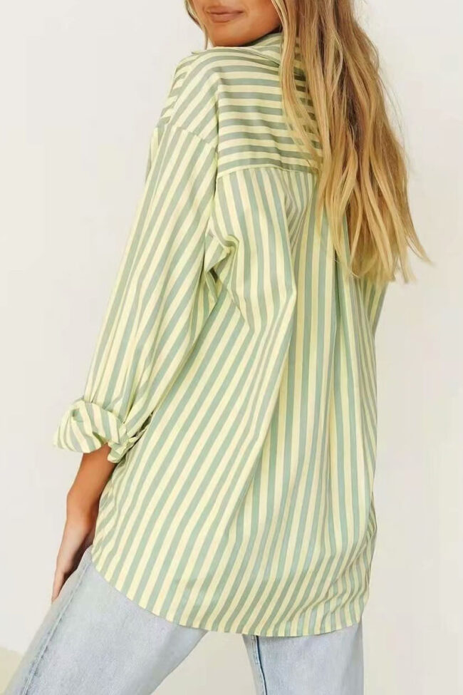 Fashion Street Striped Split Joint Turndown Collar Tops