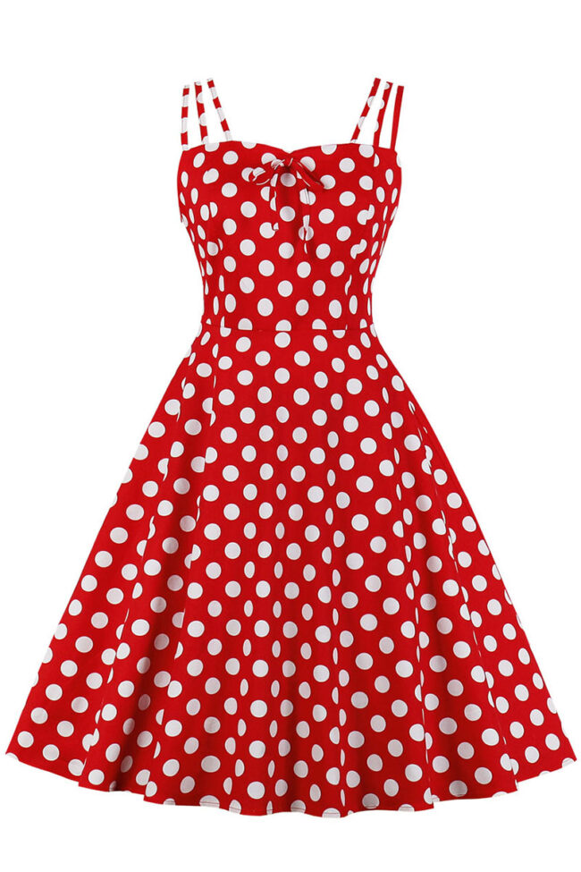 Vintage Polka Dot Split Joint Spaghetti Strap Princess Dresses