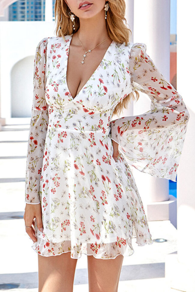 Fashion Street Print Split Joint V Neck A Line Dresses