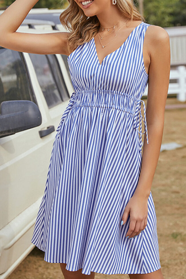 Fashion Street Striped Split Joint V Neck A Line Dresses