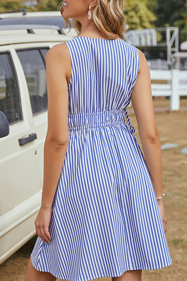 Fashion Street Striped Split Joint V Neck A Line Dresses