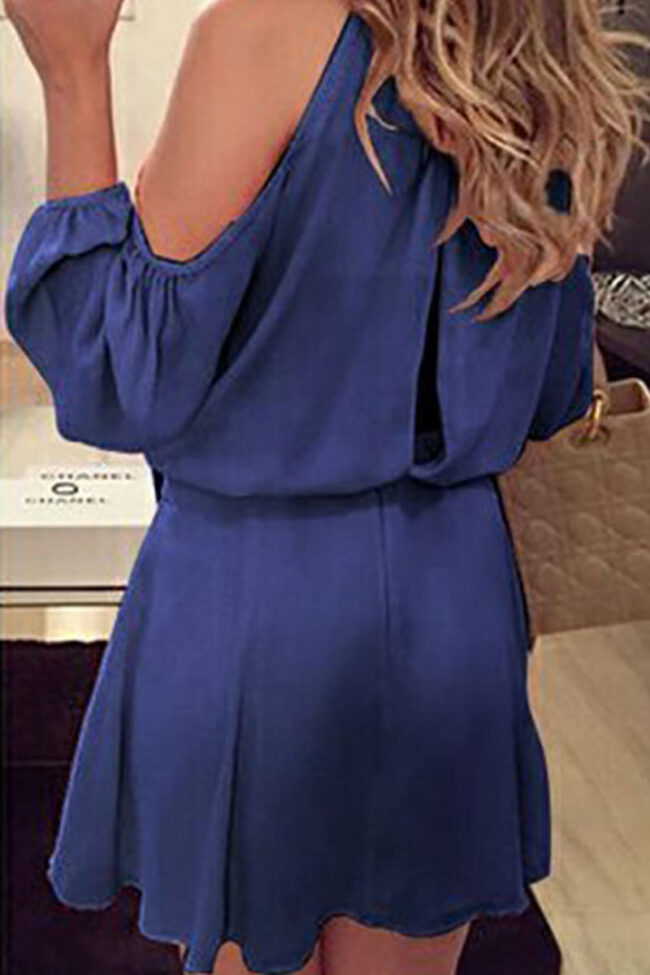 Fashion Street Solid Split Joint O Neck Pleated Dresses