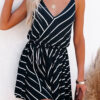 Fashion Street Striped Split Joint V Neck A Line Dresses